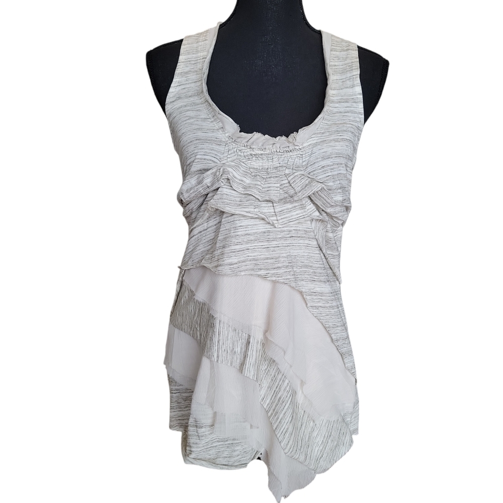 Women's Y2K Grey Ruffle Tier Tank Top Blouse Size M